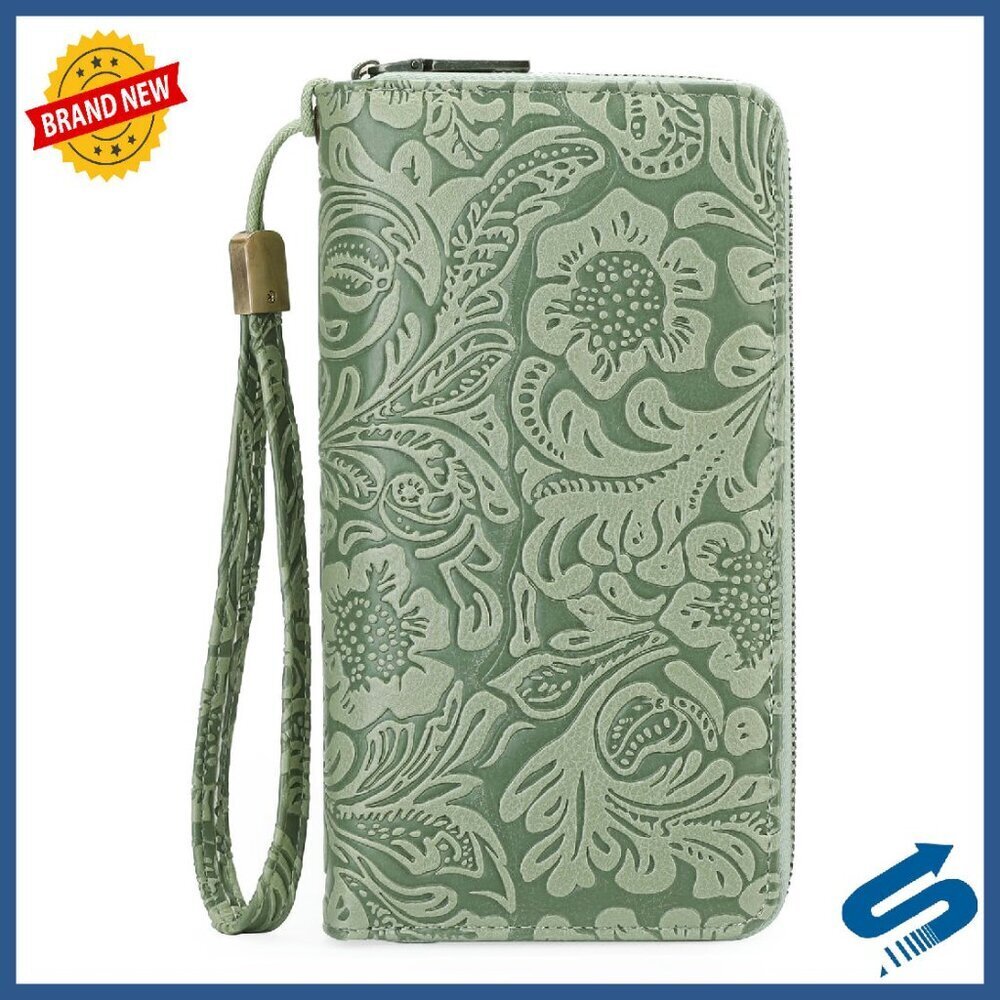 Large RFID Blocking Vegan Leather Wallet Wristlet with Detachable Strap
